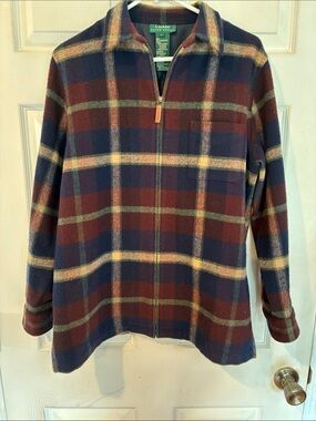 Lauren Ralph Lauren Size Large Navy, Red & Cream Plaid Zip Jacket